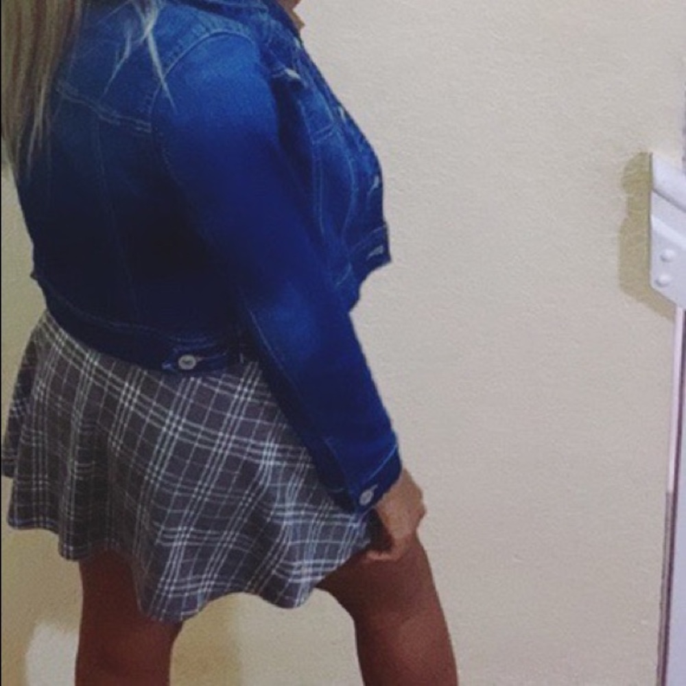 Gray and White Plaid Flared Skirt